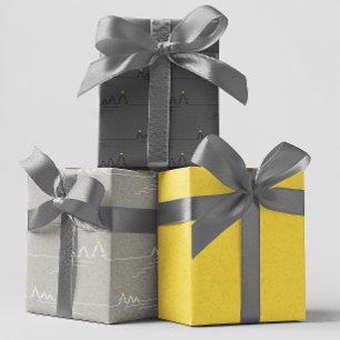 Modern Minimalist Grey Tree Star Christmas   Wrapping Paper Sheet
