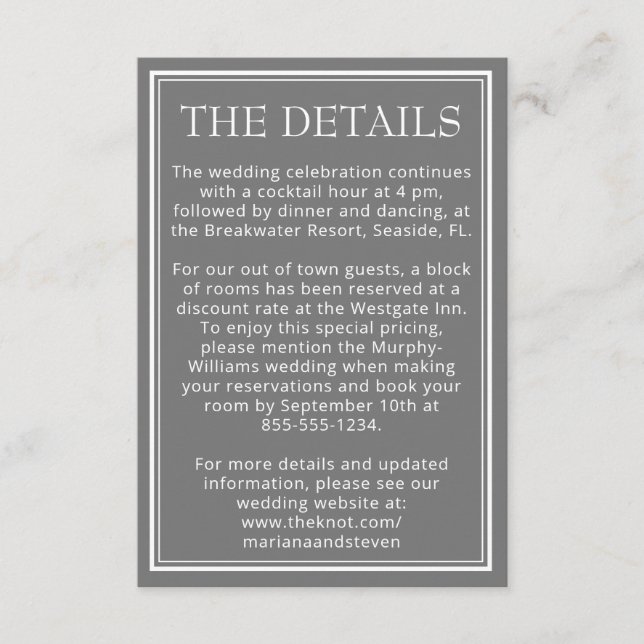 Modern Minimalist Grey Wedding Details Enclosure Card (Front)