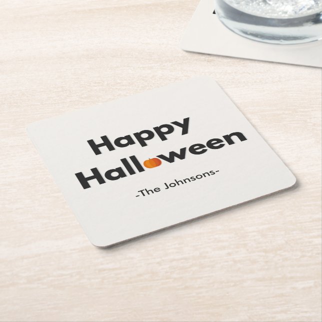 Modern Minimalist Halloween – Personalised Square Paper Coaster (Angled)