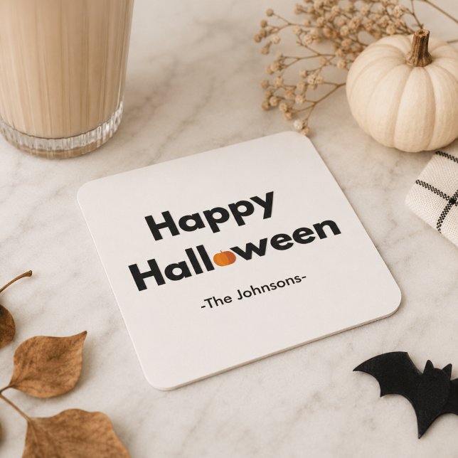 Modern Minimalist Halloween – Personalised Square Paper Coaster (Creator Uploaded)