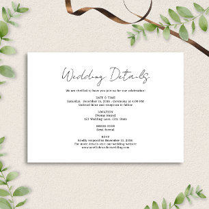 Modern Minimalist Handwriting Font Wedding Details Enclosure Card