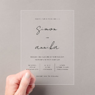 Modern Minimalist Handwriting Names Wedding Acrylic Invitations