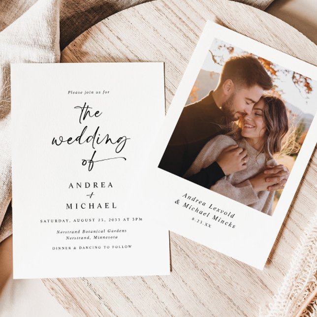 Modern Minimalist Handwriting Photo Wedding Invitation (Creator Uploaded)