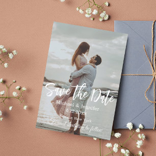 modern minimalist handwriting script photo save the date