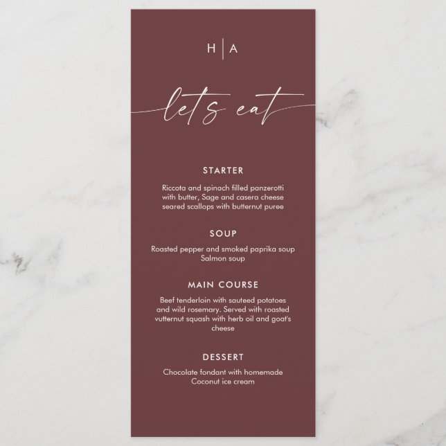Modern Minimalist Handwriting Wedding Dinner  Menu (Front)