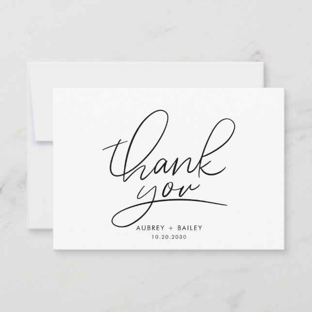 Modern Minimalist Handwriting Wedding Thank You Card (Front)