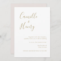 Modern Minimalist Handwritten Gold White Wedding