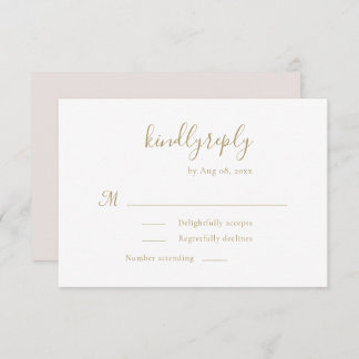 Modern Minimalist Handwritten Gold White Wedding RSVP Card