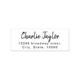 Modern minimalist handwritten script address rubber stamp
