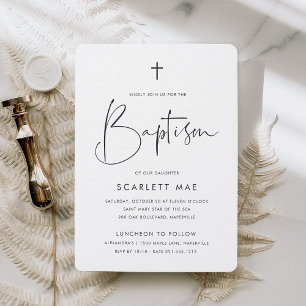 Modern Minimalist Handwritten Script Baptism Invitation