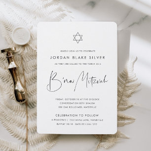 Modern Minimalist Handwritten Script B'nai Mitzvah Invitation