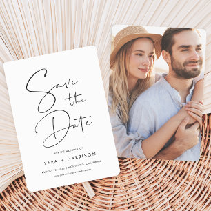 Modern Minimalist Handwritten Script Photo Save The Date