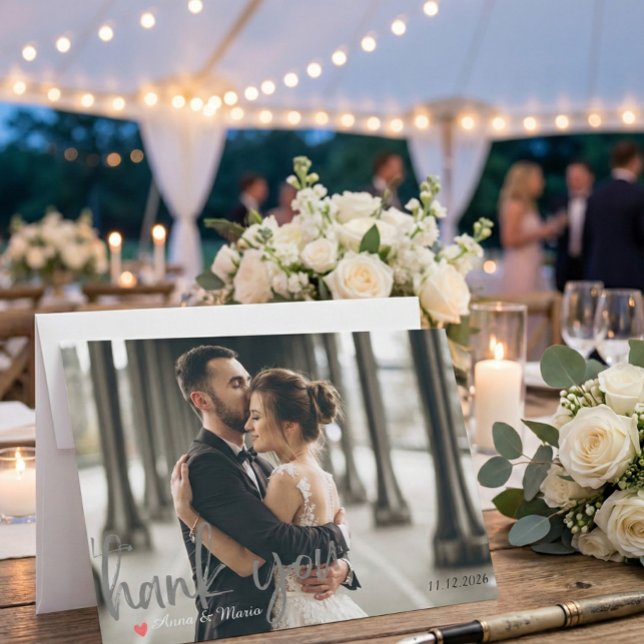 Modern Minimalist Handwritten Script Photo Wedding Thank You Card (Creator Uploaded)