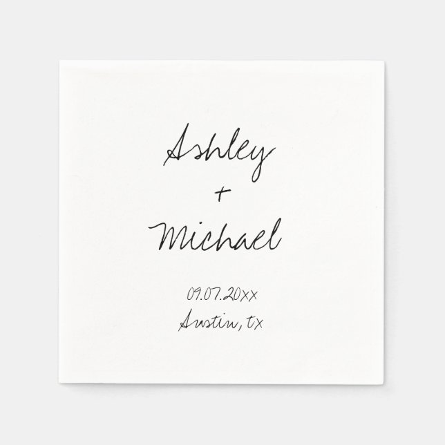 Modern Minimalist Handwritten Script Wedding  Napkin (Front)