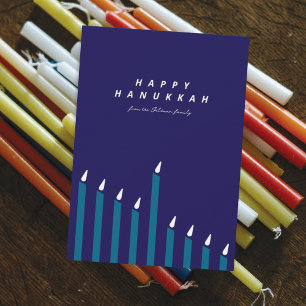 Modern Minimalist Hanukkah Candle Navy & Teal Holiday Card