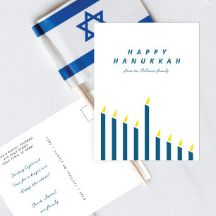 Modern Minimalist Hanukkah Candle Teal & White Holiday Postcard