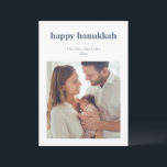 Modern Minimalist Hanukkah Photo Letter Message Holiday Card<br><div class="desc">This Hanukkah card features a clean, modern layout with a full photo on the front and space for a longer message on the back. The soft navy lettering and simple white borders create a calm, elegant feel that highlights the family photo. Its minimal style works beautifully for sharing updates, sending...</div>