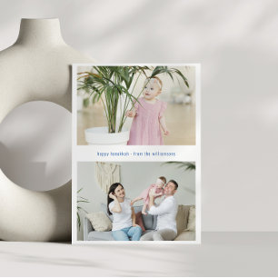 Modern Minimalist Hanukkah Three Family Photos Holiday Card