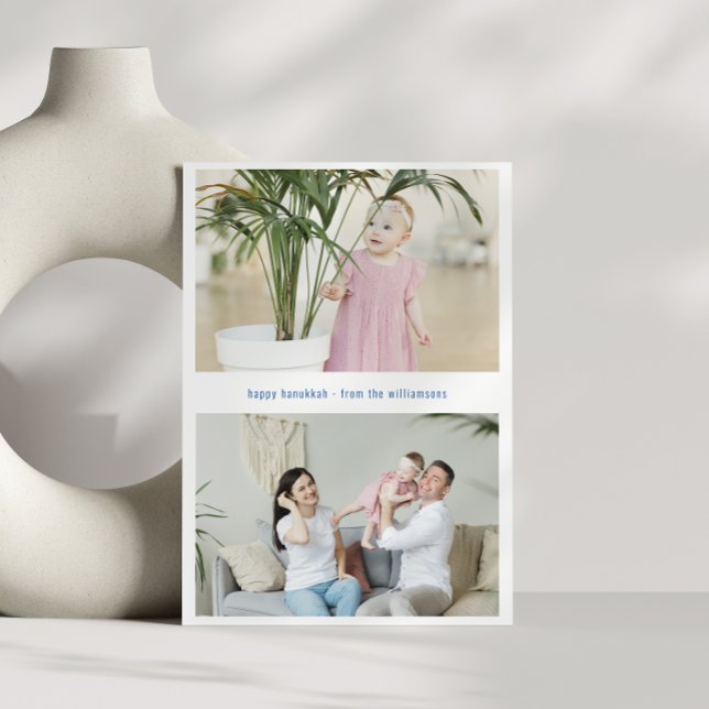 Modern Minimalist Hanukkah Three Family Photos Holiday Card (Creator Uploaded)