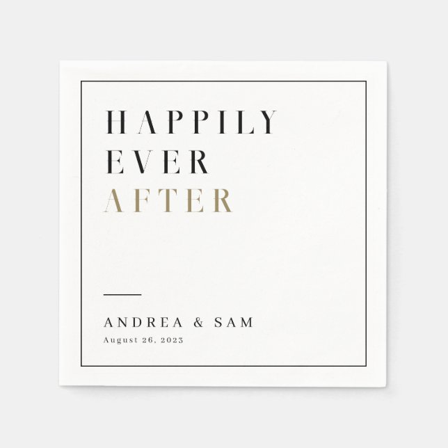 Modern Minimalist Happily Ever After Wedding Napkin (Front)