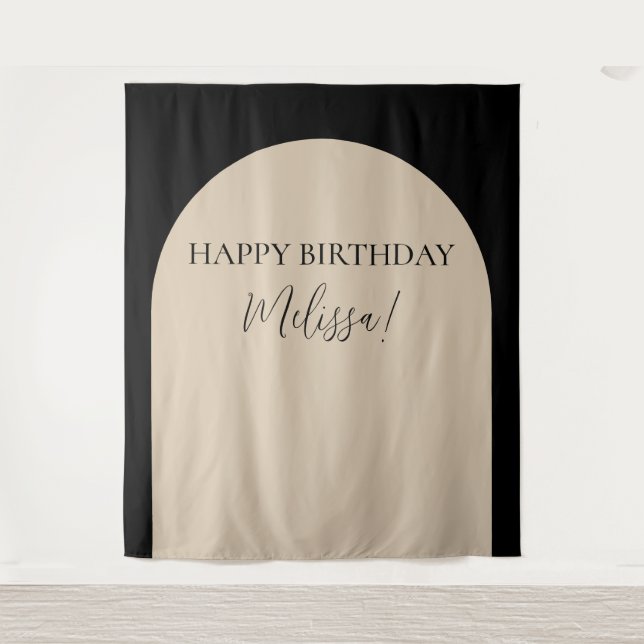 Modern Minimalist Happy Birthday Photo Backdrop Tapestry (Front)