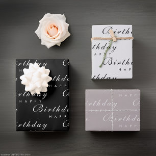 Modern Minimalist Happy Birthday Script Wrapping Paper Sheet