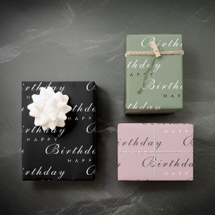 Modern Minimalist Happy Birthday Script Wrapping Paper Sheet