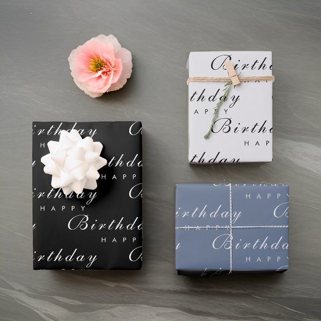 Modern Minimalist Happy Birthday Script Wrapping Paper Sheet (Creator Uploaded)