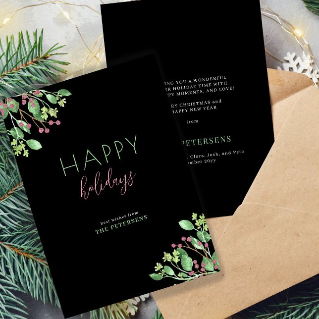 Modern minimalist happy holidays black holiday card (Creator Uploaded)