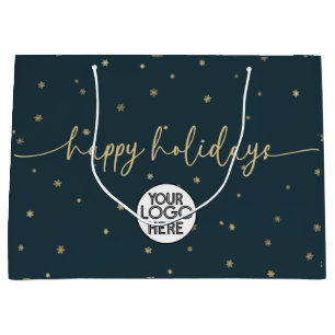 Modern Minimalist Happy Holidays Business Logo  Large Gift Bag