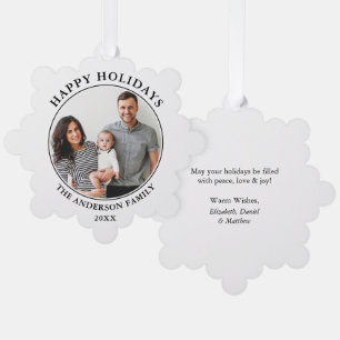 Modern Minimalist Happy Holidays Photo Tree Decoration Card