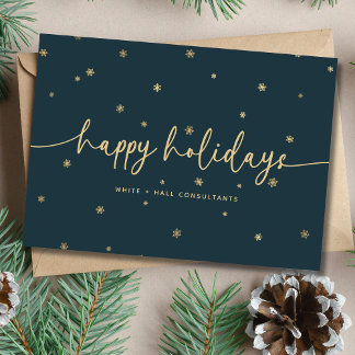 Modern Minimalist Happy Holidays Script Business Holiday Card