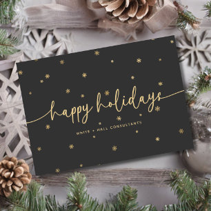 Modern Minimalist Happy Holidays Script Business Thank You Card