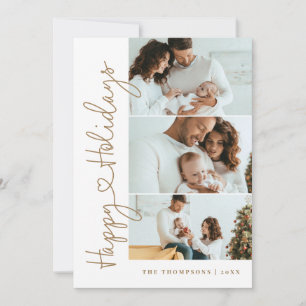 Modern Minimalist Happy Holidays Script collage Holiday Card