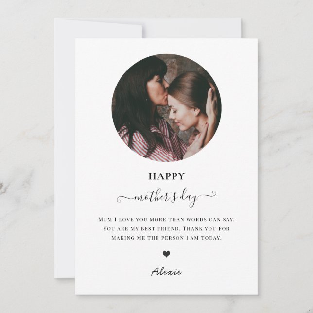 modern minimalist happy mothers day photo love mum holiday card (Front)