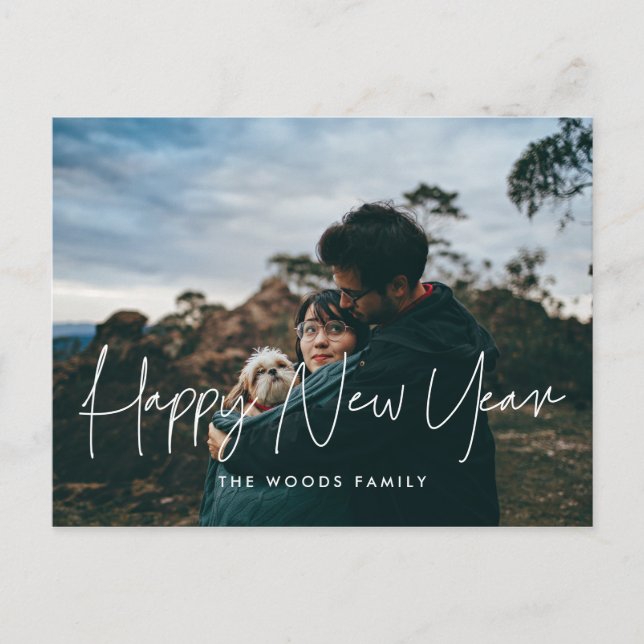 Modern minimalist Happy New Year Holiday photo Postcard (Front)