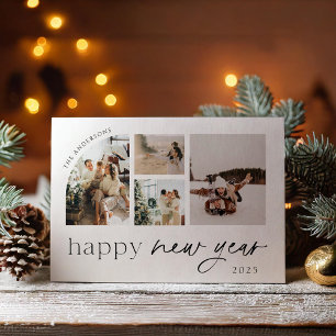 Modern Minimalist Happy New Year Photo Holiday Card