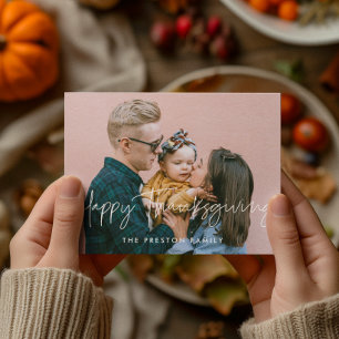 Modern minimalist Happy Thanksgiving family photo Holiday Card