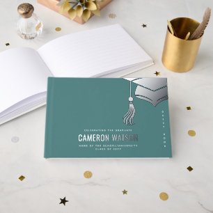Modern Minimalist Hat and Tassel Graduation Guest Book