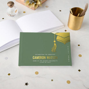 Modern Minimalist Hat and Tassel Graduation Guest Book