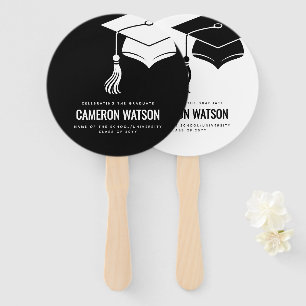 Modern Minimalist Hat and Tassel Graduation Hand Fan