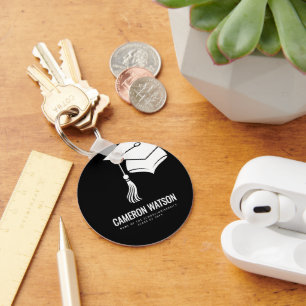 Modern Minimalist Hat and Tassel Graduation Key Ring