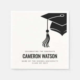 Modern Minimalist Hat and Tassel Graduation Napkin