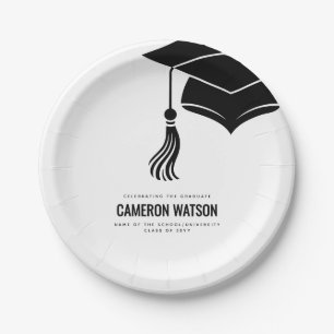 Modern Minimalist Hat and Tassel Graduation Paper Plate
