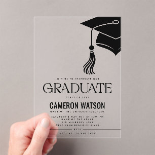Modern Minimalist Hat and Tassel Graduation Party Acrylic Invitations