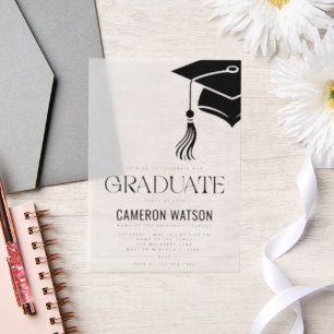 Modern Minimalist Hat and Tassel Graduation Party Vellum Invitations