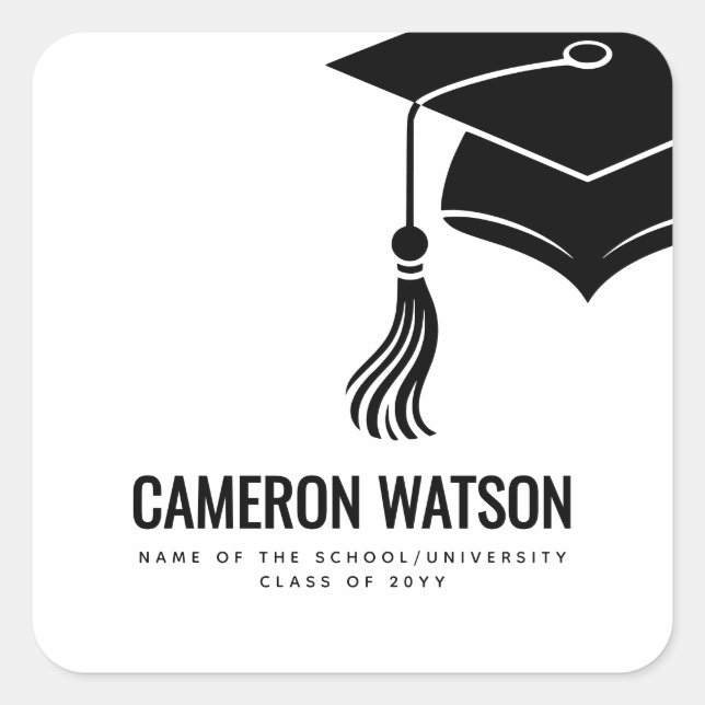 Modern Minimalist Hat and Tassel Graduation Square Sticker (Front)