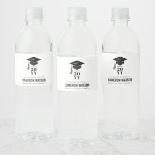 Modern Minimalist Hat and Tassel Graduation Water Bottle Label