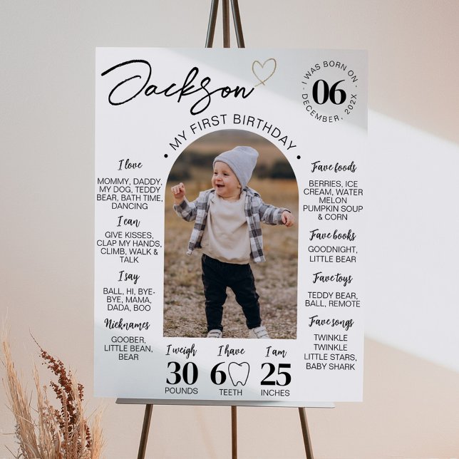 Modern Minimalist Heart Birthday Photo Milestone Poster (Creator Uploaded)