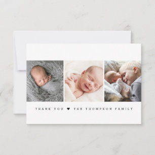 Modern Minimalist heart Newborn Photo Collage Thank You Card